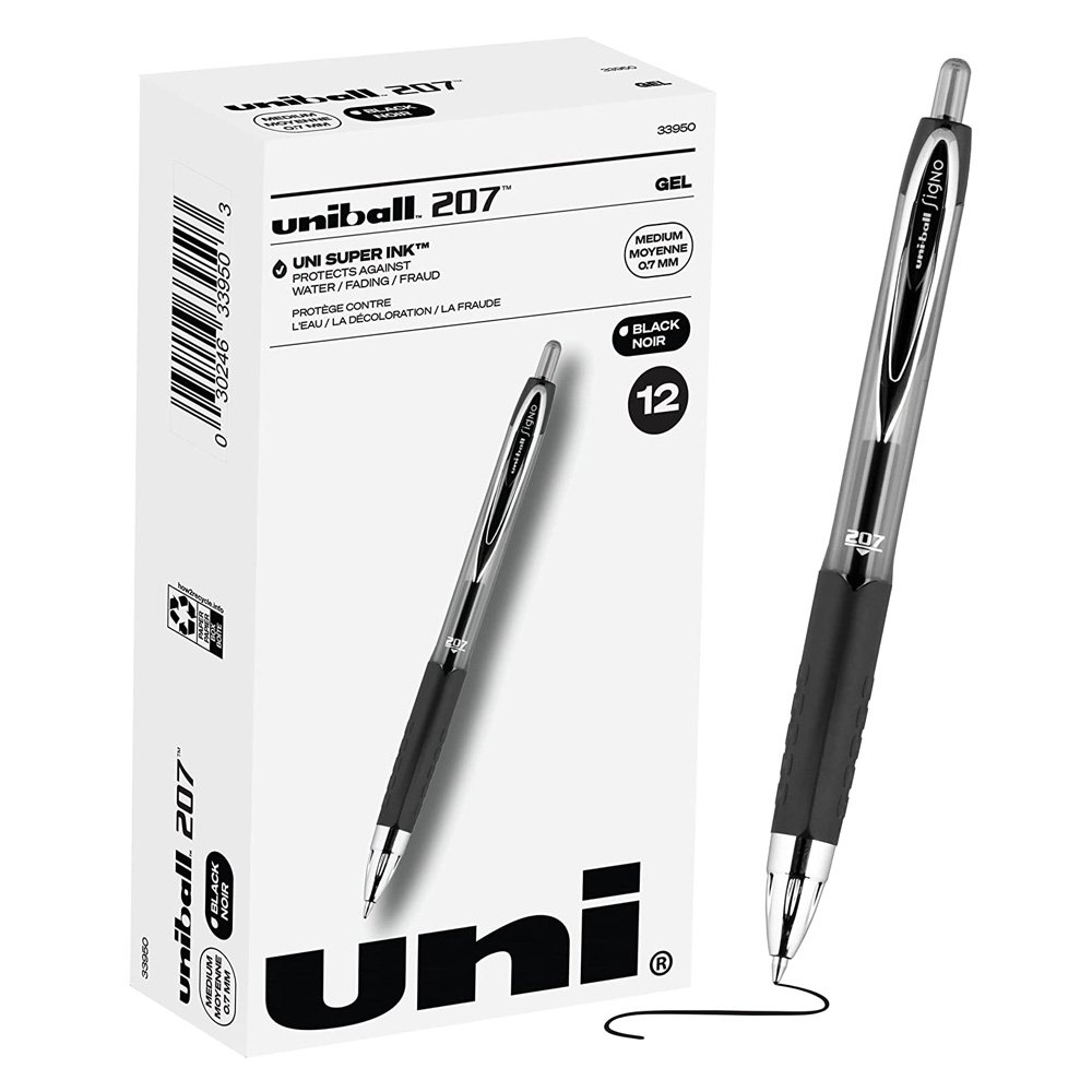 Uni-ball1.jpg Uni-ball Signo 207 Gel Pen 12 Pack, 0.7mm Medium Black Pens - Image 1