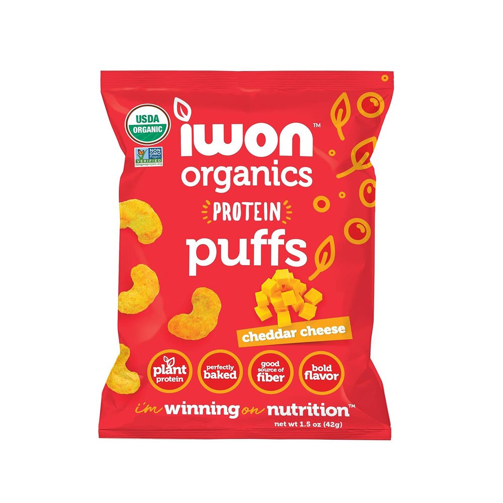 iwon1.jpg Iwon Organics Protein Puffs Cheddar Cheese Flavor, Vegan - Image 1